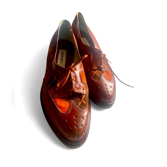 Ugo Rossetti brown plaid leather brogue size 7 vintage retro formal rare shoes - Picture 1 of 8